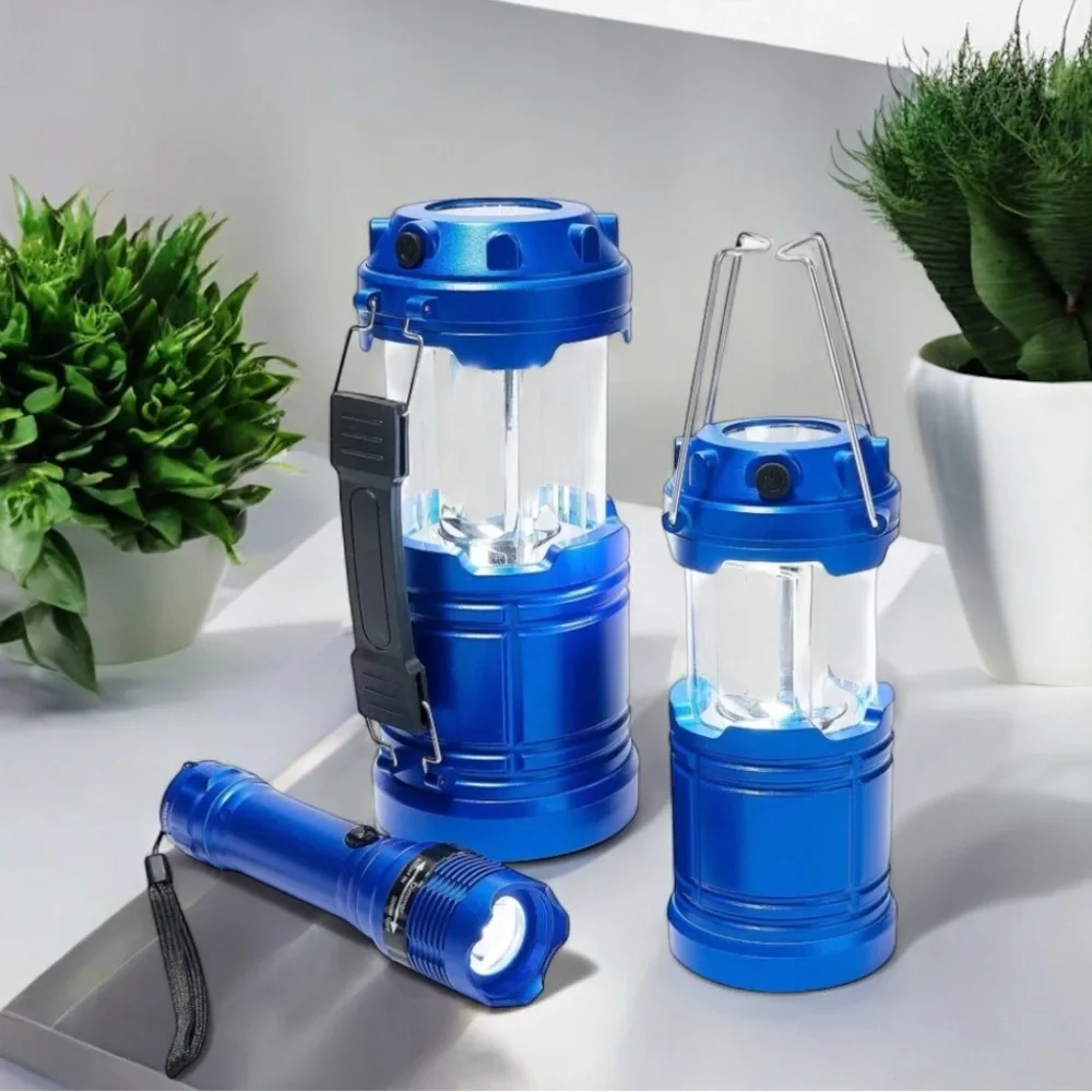 3-Piece LED Lantern and Work Light Bundle in Blue, NWT